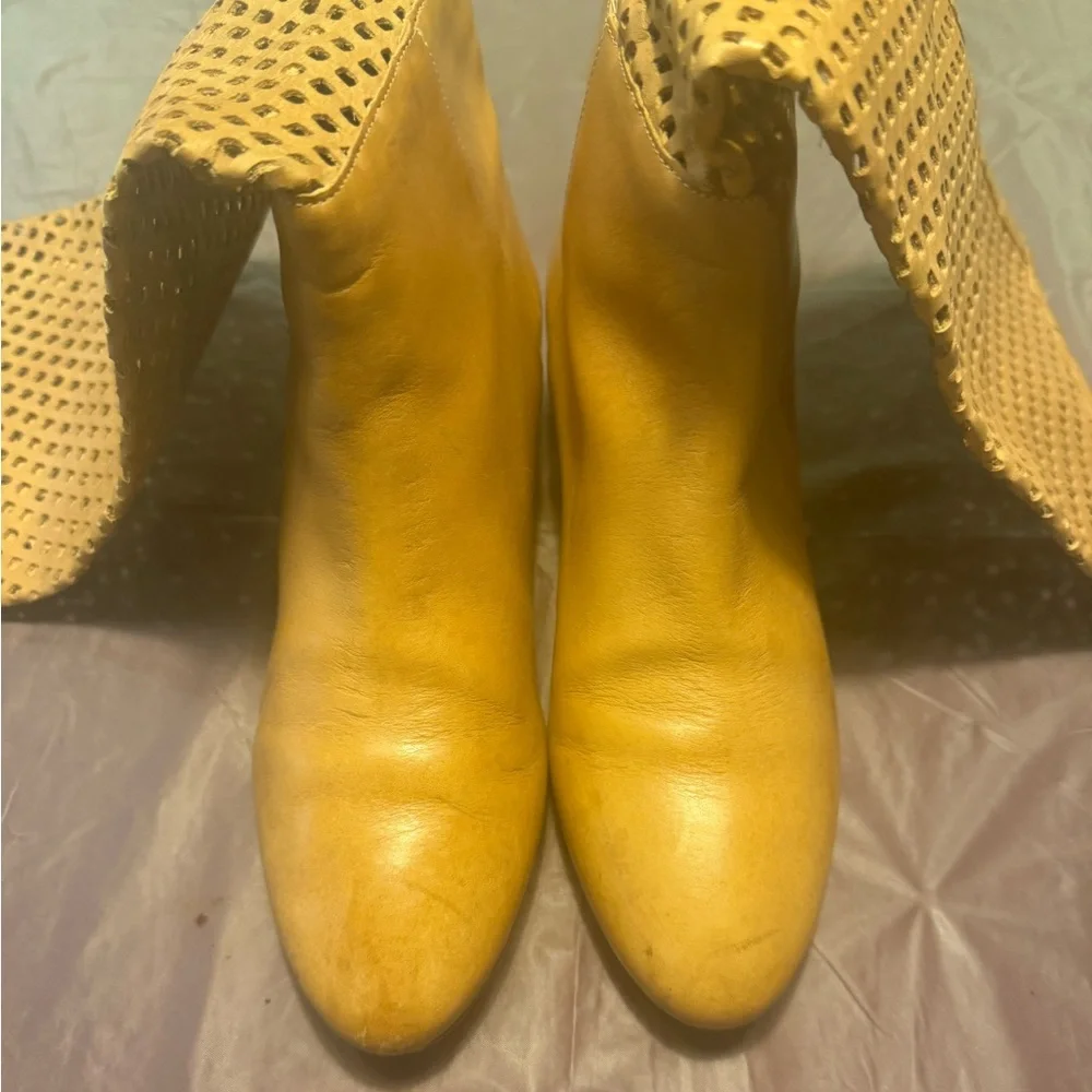 Loeffler Randall Brown Perforated Wedge Heel Knee High Riding Boots Size 6 $498